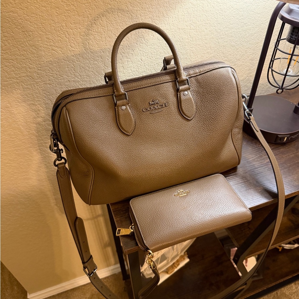 Coach Brown Leather Shoulder Bag and Wallet Set